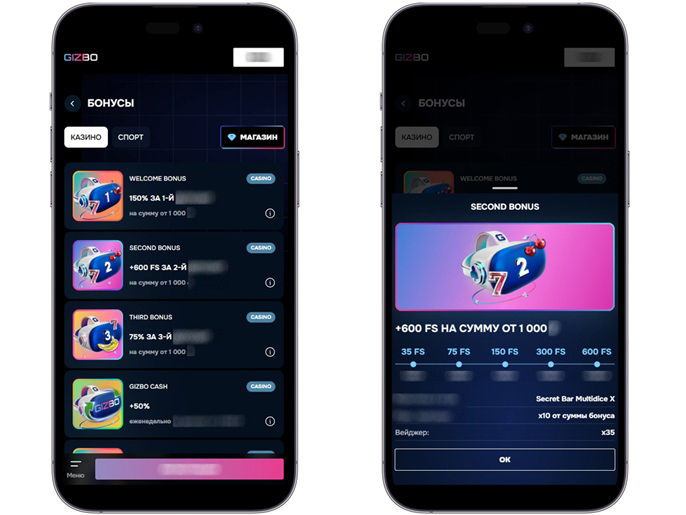 Перечень бонусов